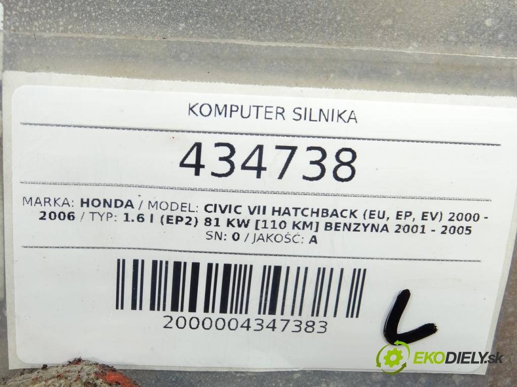 HONDA CIVIC VII Hatchback (EU, EP, EV) 2000 - 2006    1.6 i (EP2) 81 kW [110 KM] benzyna 2001 - 2005  riadiaca jednotka Motor 37820-PMH-E11 (Riadiace jednotky)