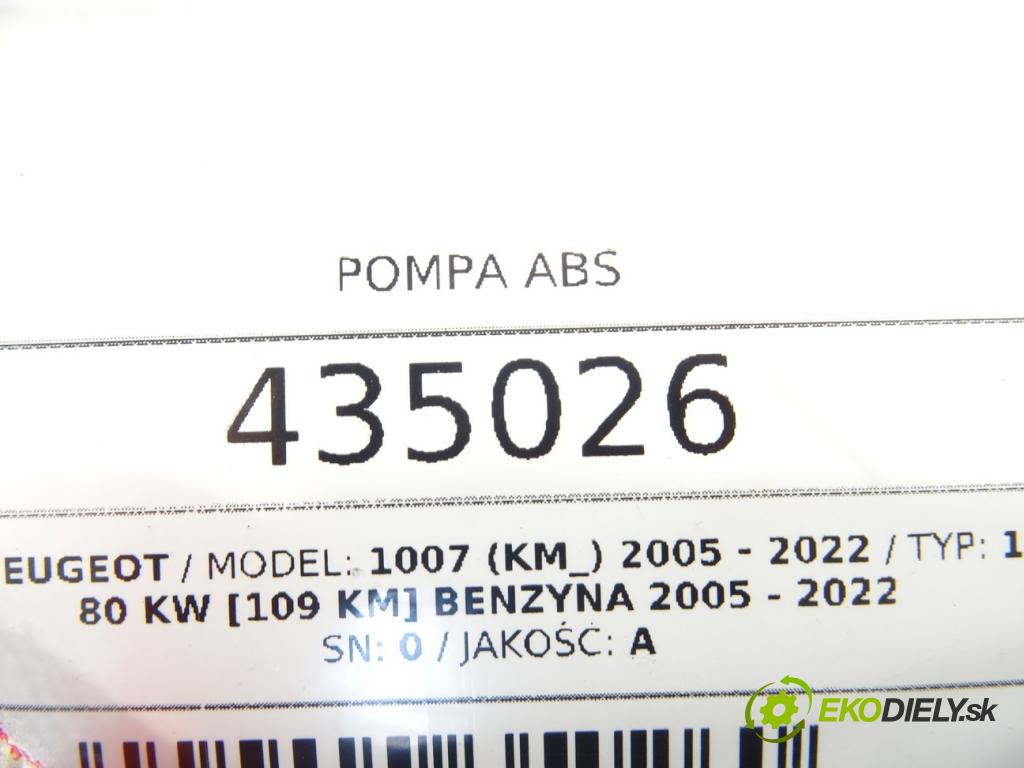 PEUGEOT 1007 (KM_) 2005 - 2022    1.6 16V 80 kW [109 KM] benzyna 2005 - 2022  Pumpa ABS 10.0960-1154.3 (Pumpy ABS)