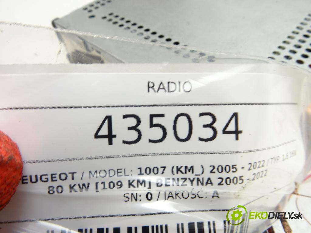 PEUGEOT 1007 (KM_) 2005 - 2022    1.6 16V 80 kW [109 KM] benzyna 2005 - 2022  RADIO 96599990XT00 (Audio zariadenia)