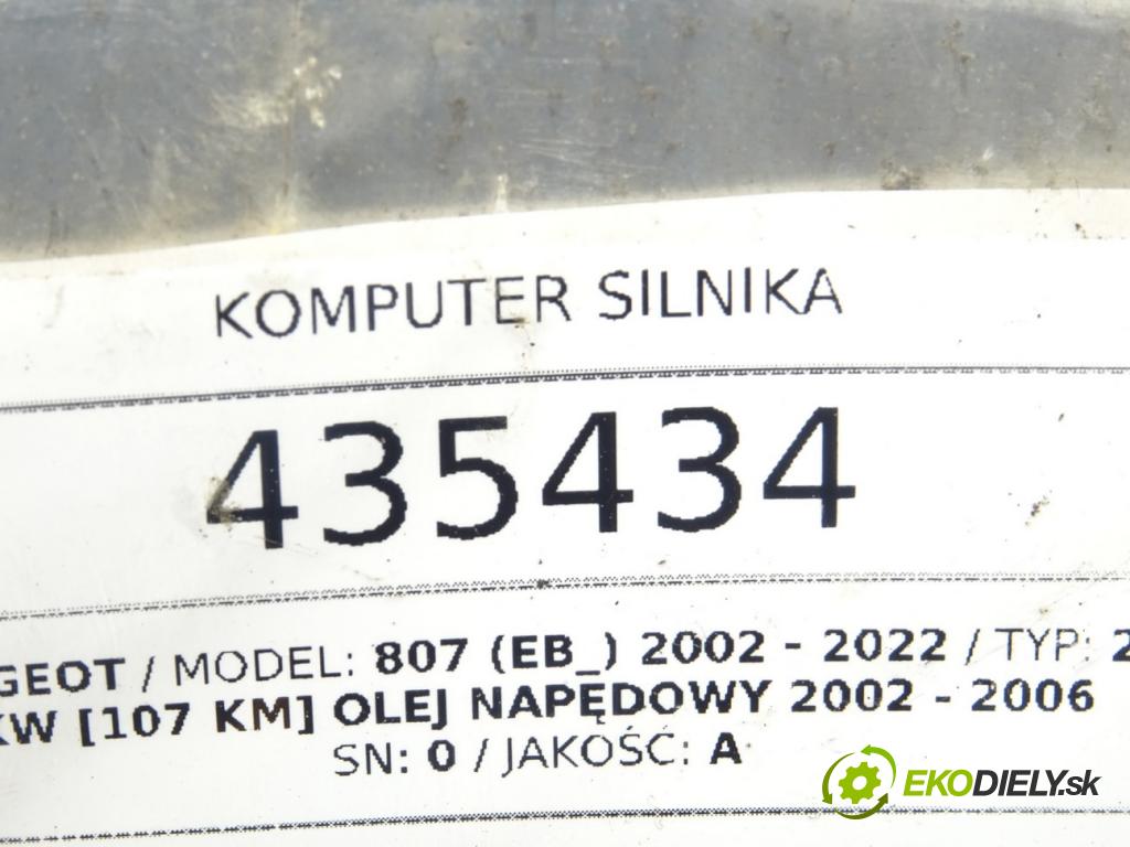 PEUGEOT 807 (EB_) 2002 - 2022    2.0 HDi 79 kW [107 KM] olej napędowy 2002 - 2006  riadiaca jednotka Motor 0281011968 (Riadiace jednotky)