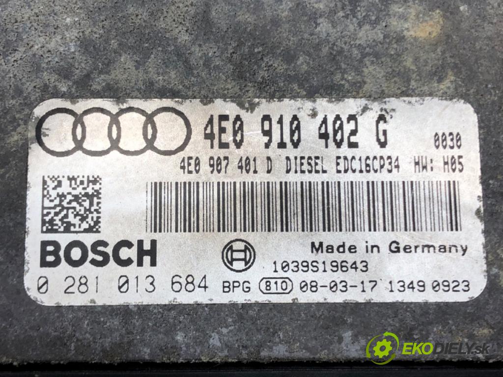 AUDI A8 D3 (4E2, 4E8) 2002 - 2010    3.0 TDI quattro 171 kW [233 KM] olej napędowy 2003  riadiaca jednotka Motor 4E0910402G (Riadiace jednotky)