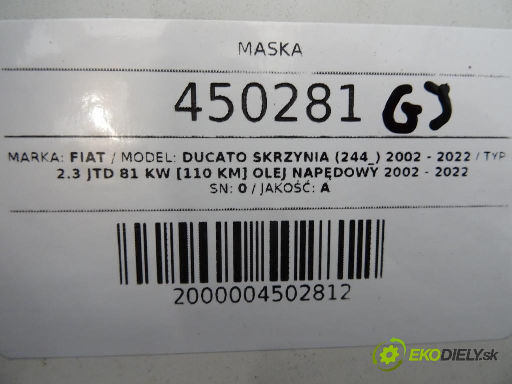FIAT DUCATO Skrzynia (244_) 2002 - 2022    2.3 JTD 81 kW [110 KM] olej napędowy 2002 - 2022  Kapota  (Kapoty)