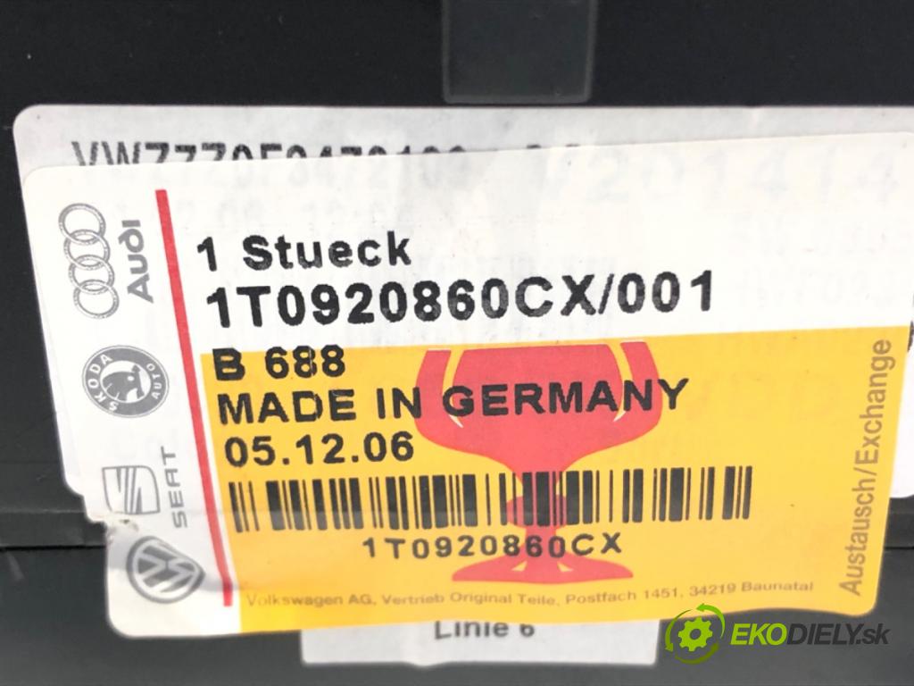 VW TOURAN (1T1, 1T2) 2003 - 2010    1.9 TDI 74 kW [100 KM] olej napędowy 2003 - 2004  Prístrojovka 1T0920860CX (Prístrojové dosky, displeje)