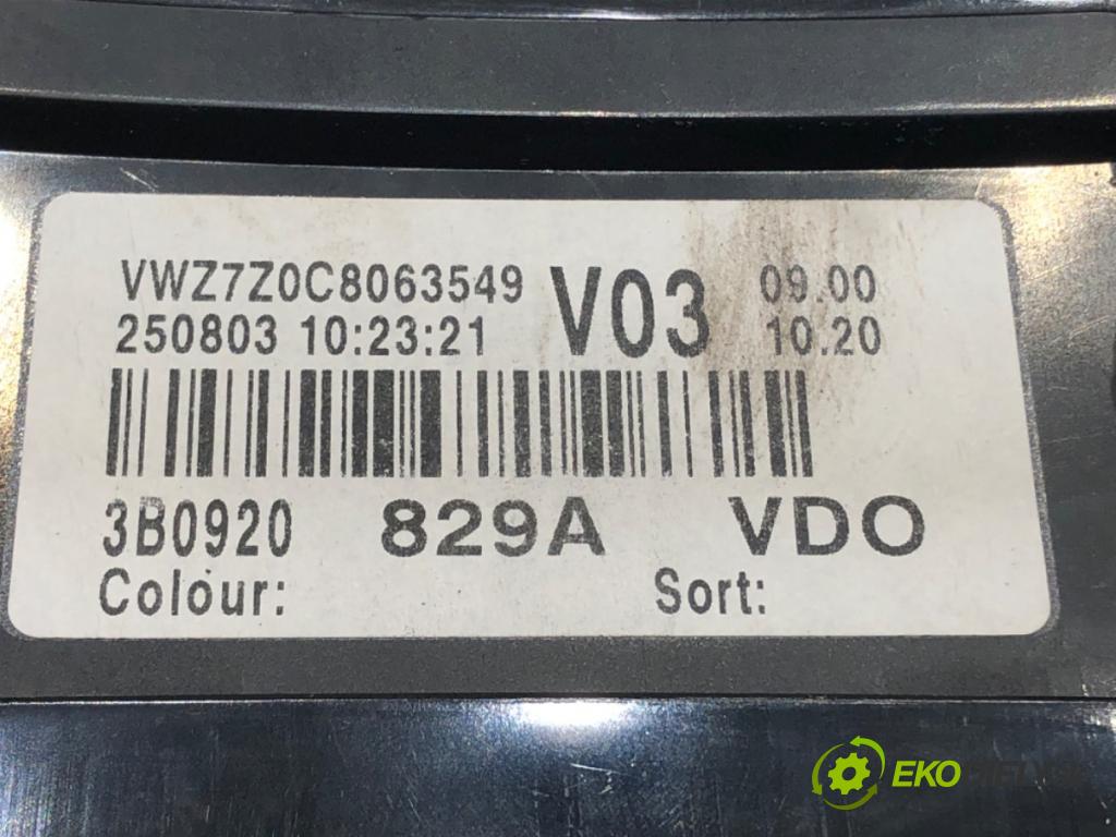 VW PASSAT B5.5 Variant (3B6) 2000 - 2005    1.9 TDI 96 kW [130 KM] olej napędowy 2000 - 2005  Prístrojovka 3B0920829A (Prístrojové dosky, displeje)