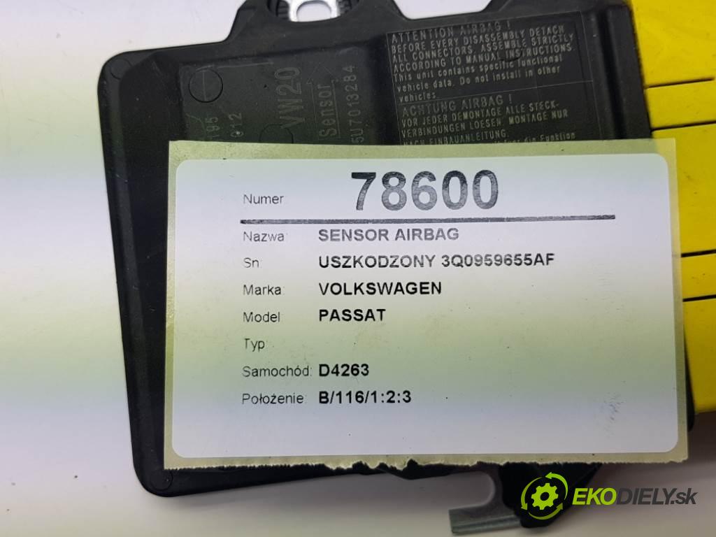 VOLKSWAGEN PASSAT  2015 110kW  B8 1968 senzor airbag USZKODZONY 3Q0959655AF (Snímače)