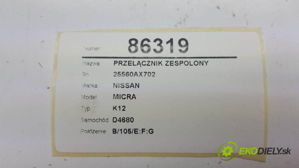 NISSAN MICRA K12 2005 48kW K12 1240 Prepínač kombinovaný 25560AX702 (Prepínače, spínače, tlačidlá a ovládače kúrenia)