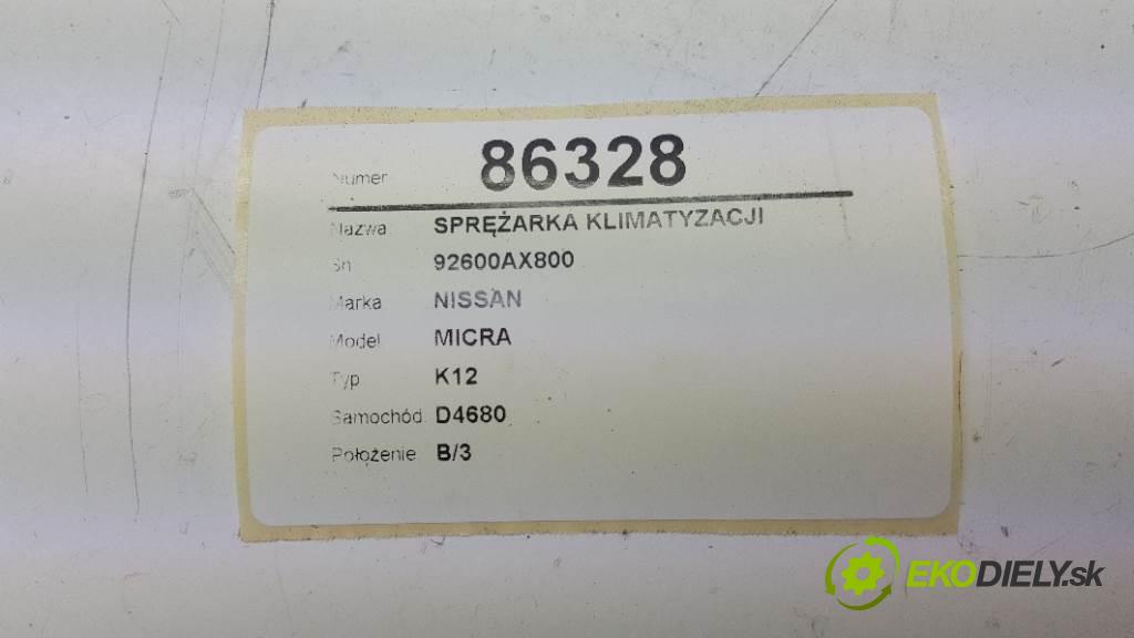 NISSAN MICRA K12 2005 48kW K12 1240 Kompresor klimatizácie 92600AX800 (Kompresory klimatizácie)